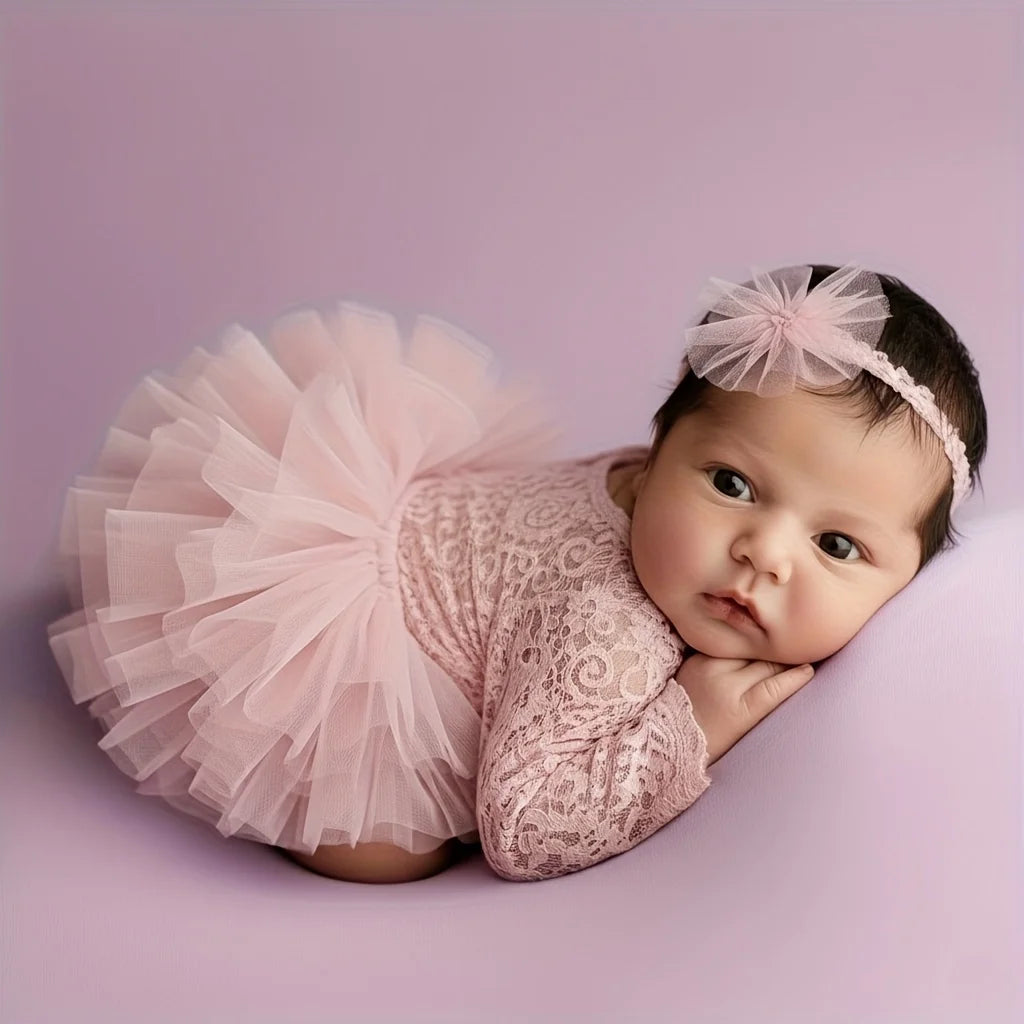 Baby Girl Newborn Lace Dress & Headband – Photoshoot Outfit Set