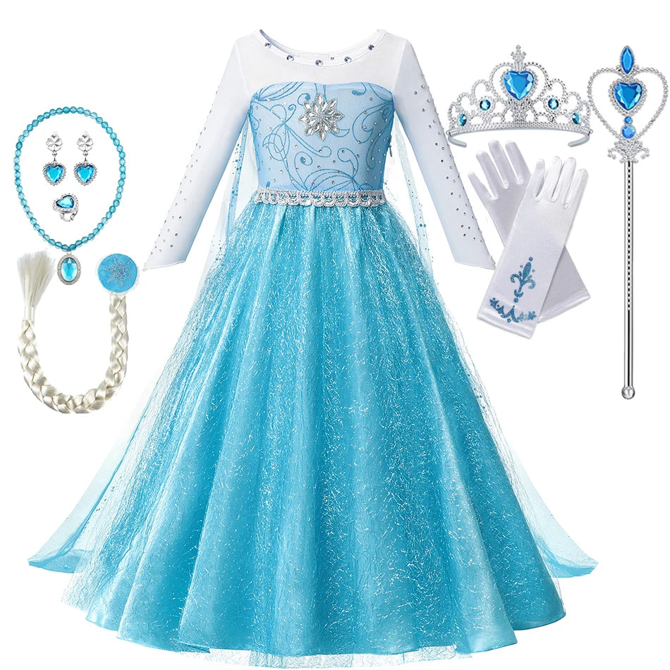 strapless open back dress Frozen Princess Costume – Elsa or Anna Dress (2–10 Years)