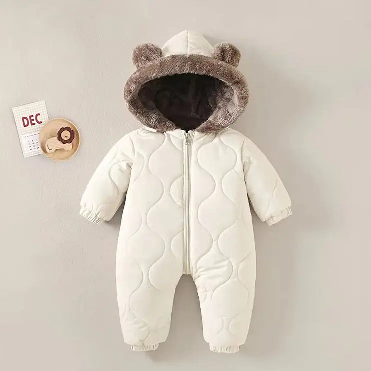 Baby Hooded Fleece Romper – Warm Cotton Winter Onesie, 0-3 Years