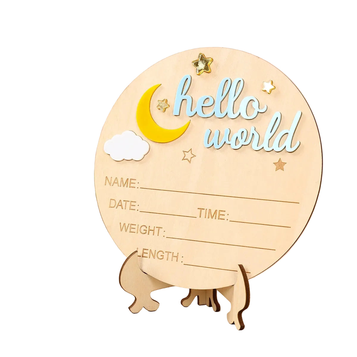 Hello World Newborn Announcement Sign – Wooden Baby Birth Plaque