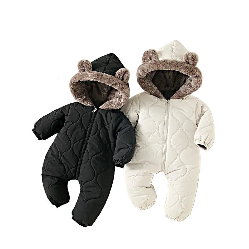 Baby Hooded Fleece Romper – Warm Cotton Winter Onesie, 0-3 Years
