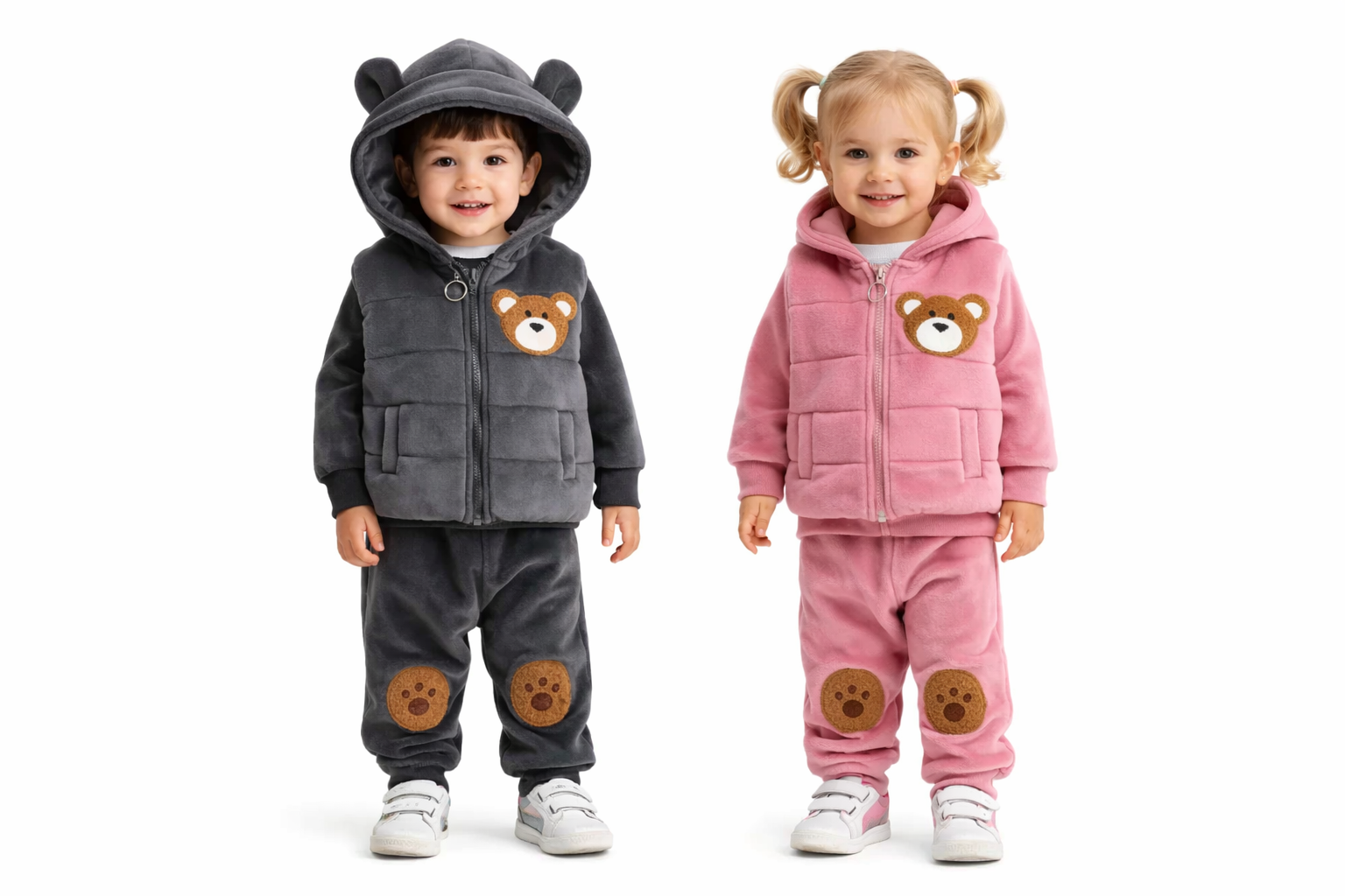 Warm Bear Hooded Kidswear Set – 3‑Piece Winter Outfit (0–4Y)