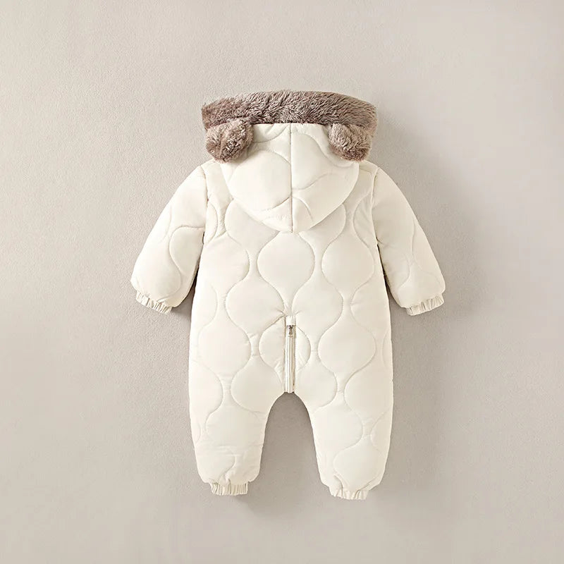 Baby Hooded Fleece Romper – Warm Cotton Winter Onesie, 0-3 Years