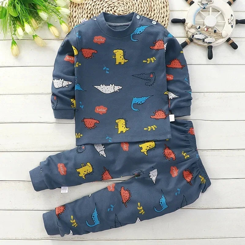 Kids Winter Cotton Pajama Set – Warm Long‑Sleeve Outfit (9M–8Y)