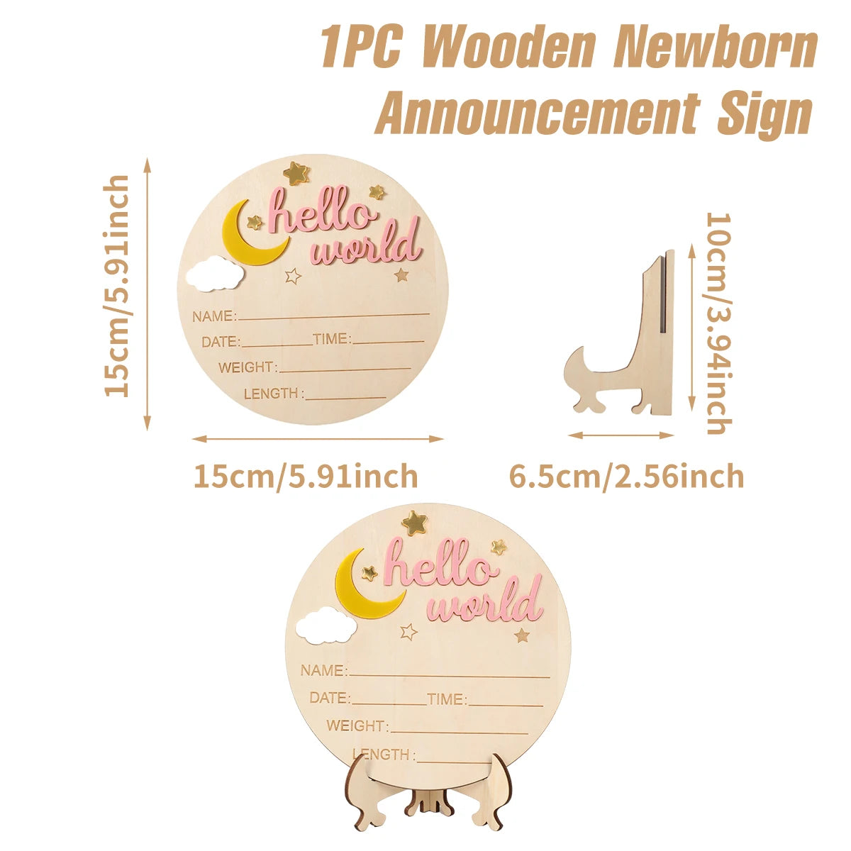 Hello World Newborn Announcement Sign – Wooden Baby Birth Plaque