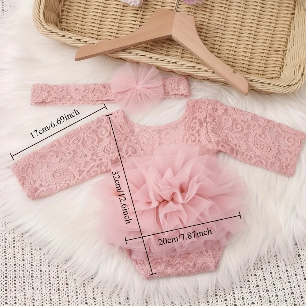 Baby Girl Newborn Lace Dress & Headband – Photoshoot Outfit Set