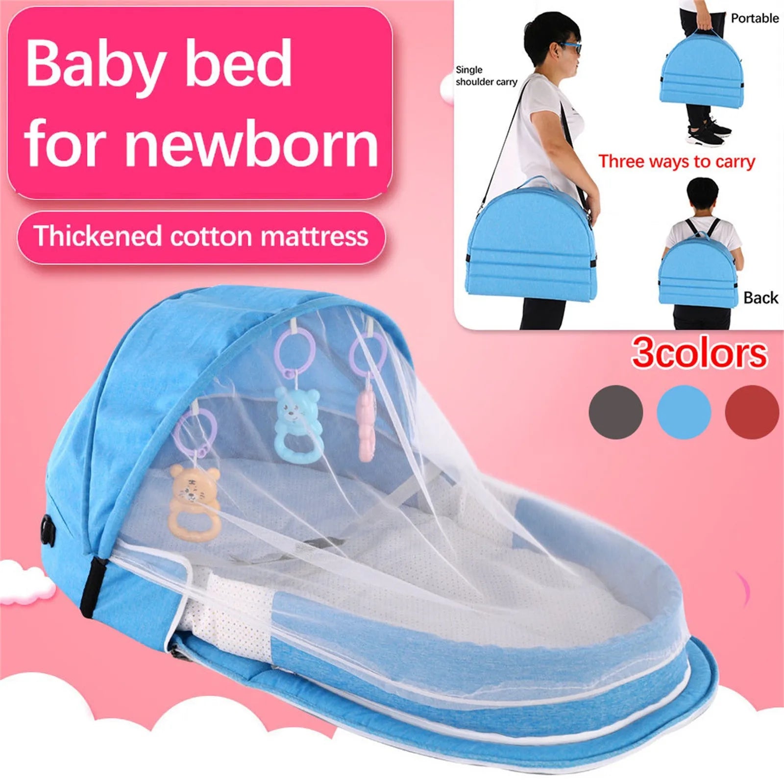 Portable Baby Travel Bed with Mosquito Net