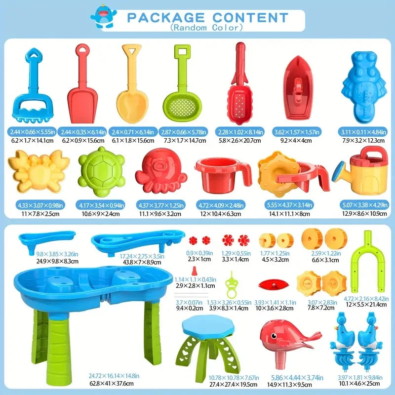 Kids Sand & Water Play Table – Beach Waterfall Activity Set