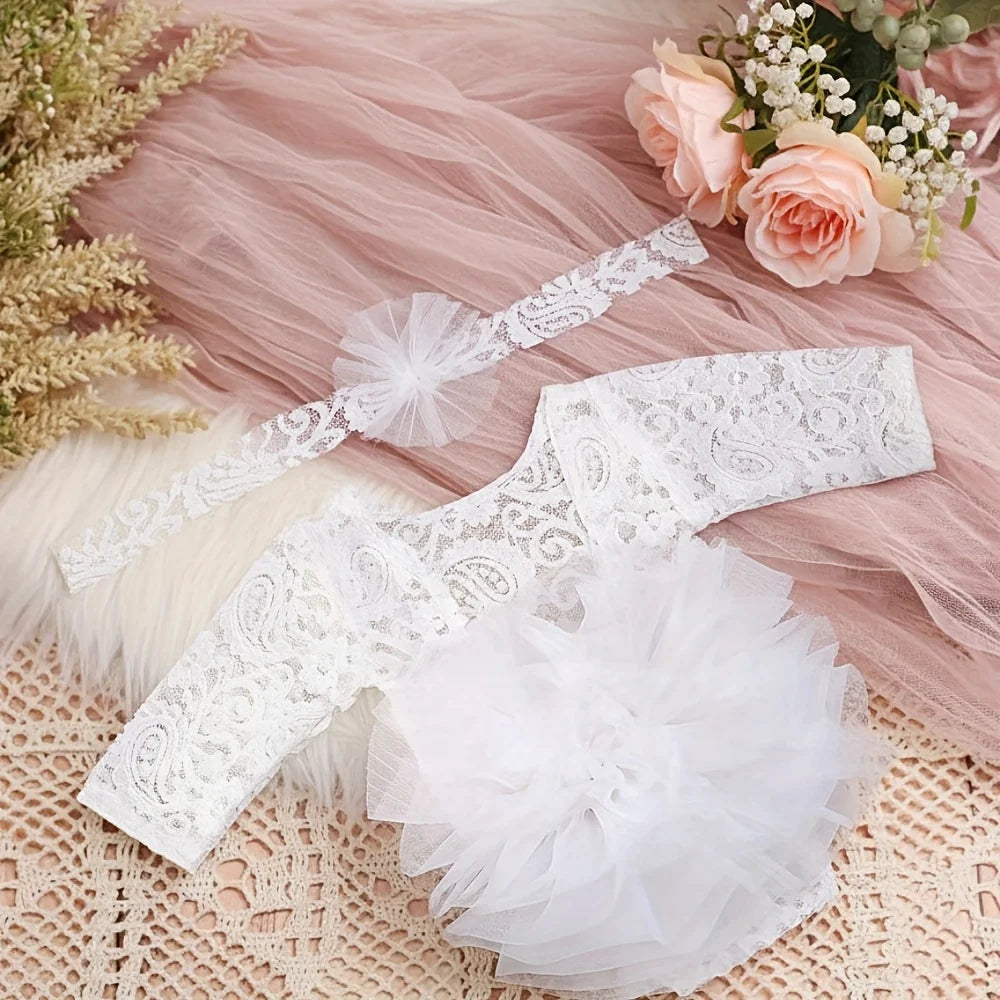 Baby Girl Newborn Lace Dress & Headband – Photoshoot Outfit Set