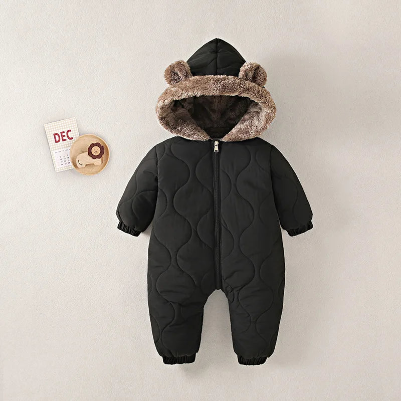 Baby Hooded Fleece Romper – Warm Cotton Winter Onesie, 0-3 Years