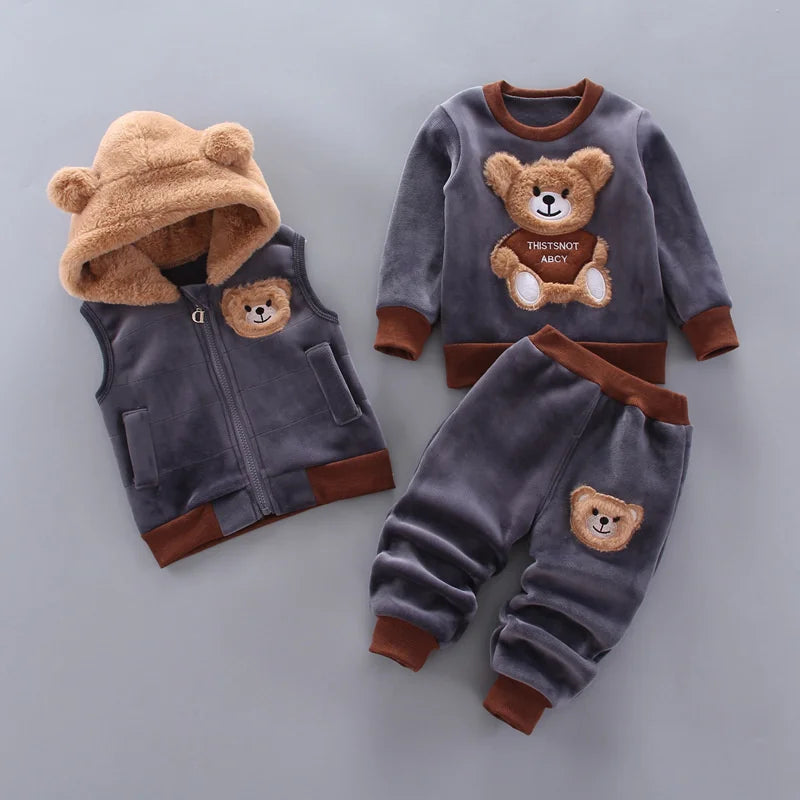 Warm Bear Hooded Kidswear Set – 3‑Piece Winter Outfit (0–4Y)