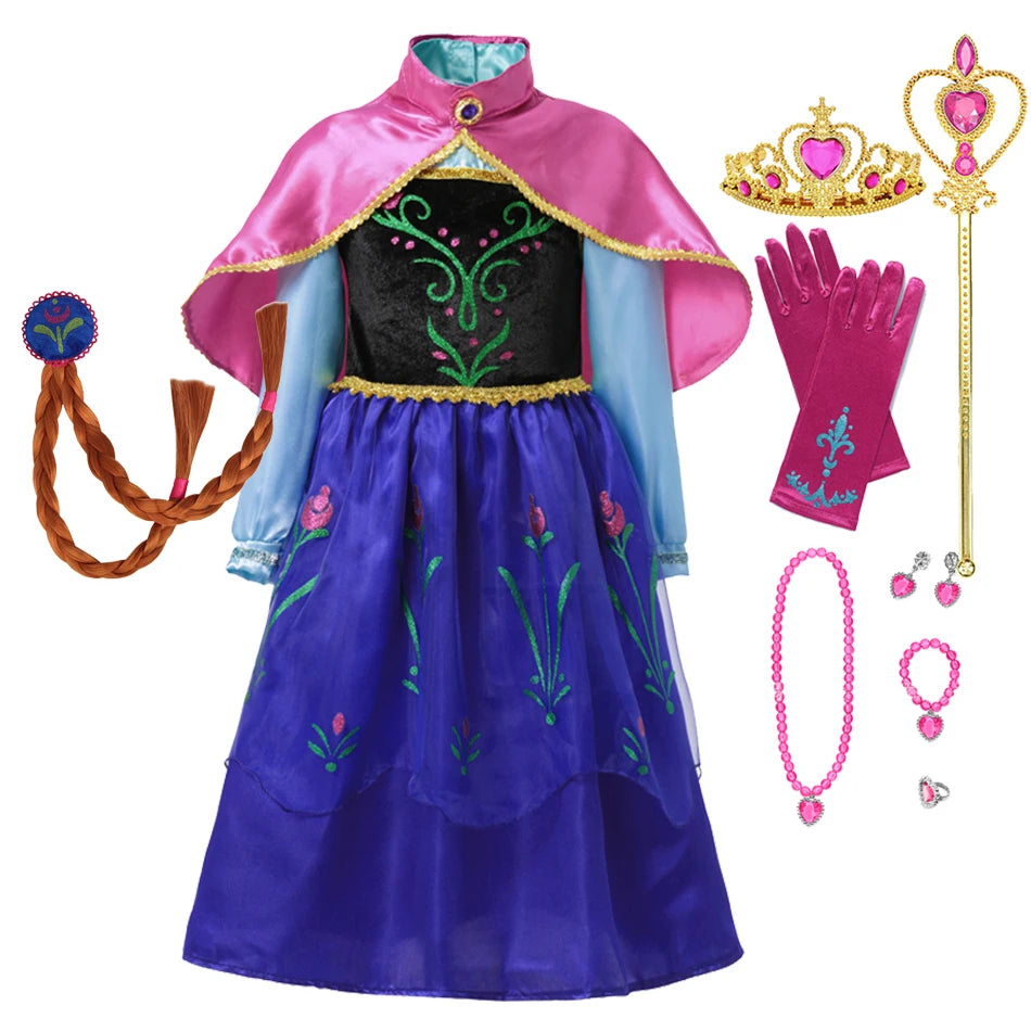Frozen Princess Costume – Elsa or Anna Dress (2–10 Years) Anna Dress Set / 9-10T