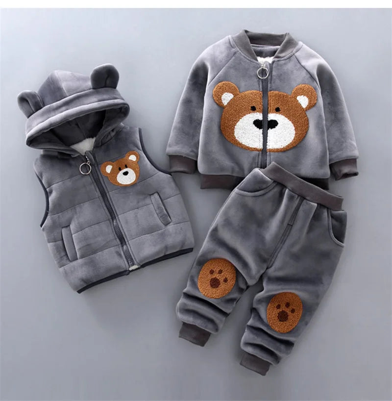 Warm Bear Hooded Kidswear Set – 3‑Piece Winter Outfit (0–4Y)
