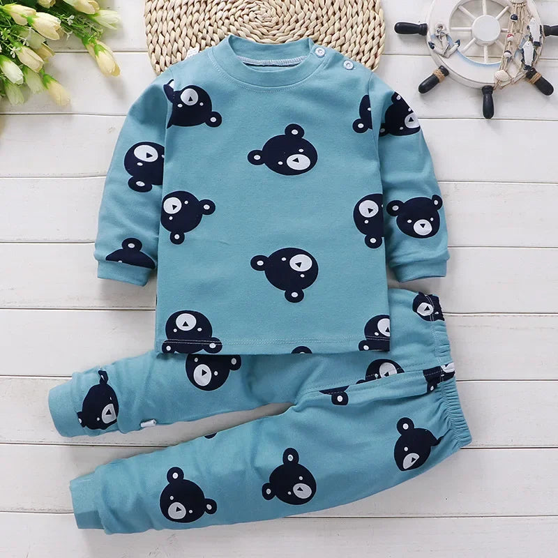 Kids Winter Cotton Pajama Set – Warm Long‑Sleeve Outfit (9M–8Y)