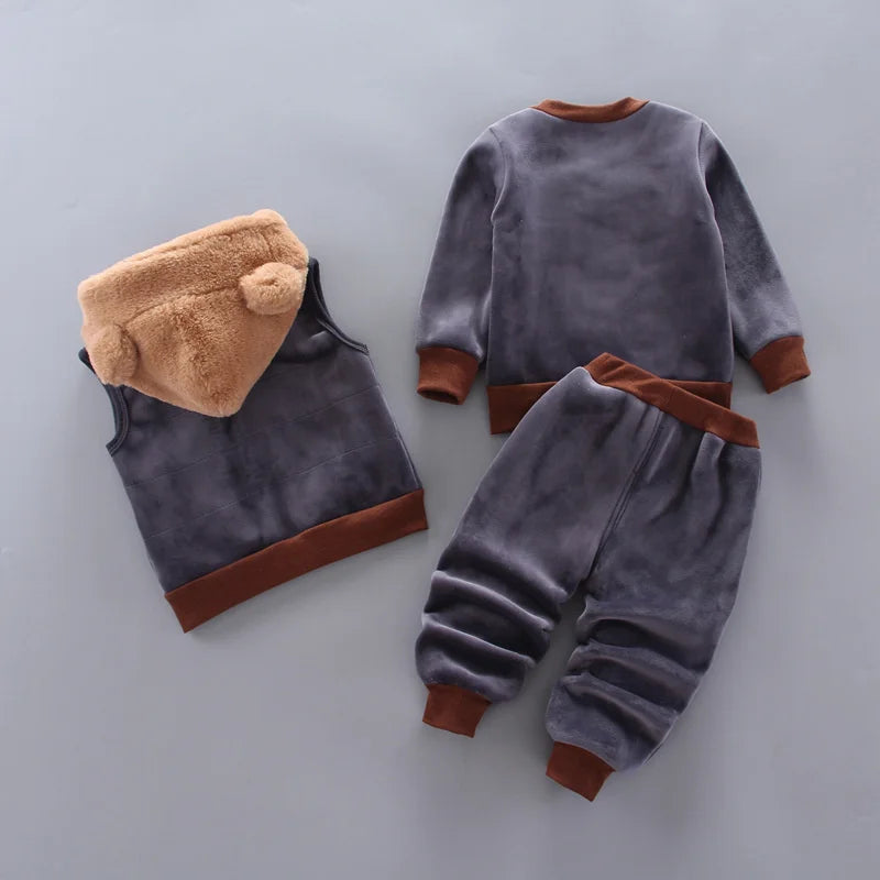 Warm Bear Hooded Kidswear Set – 3‑Piece Winter Outfit (0–4Y)