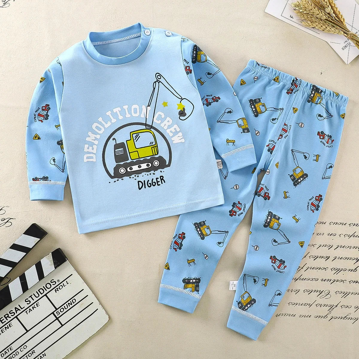 Kids Winter Cotton Pajama Set – Warm Long‑Sleeve Outfit (9M–8Y)