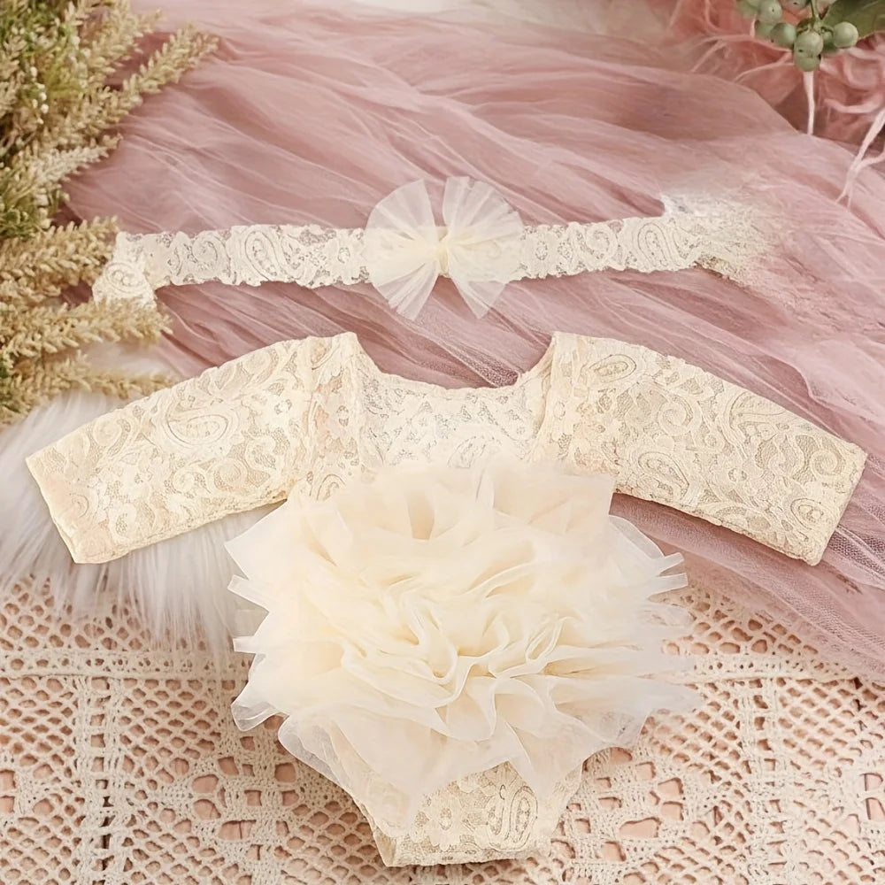 Baby Girl Newborn Lace Dress & Headband – Photoshoot Outfit Set