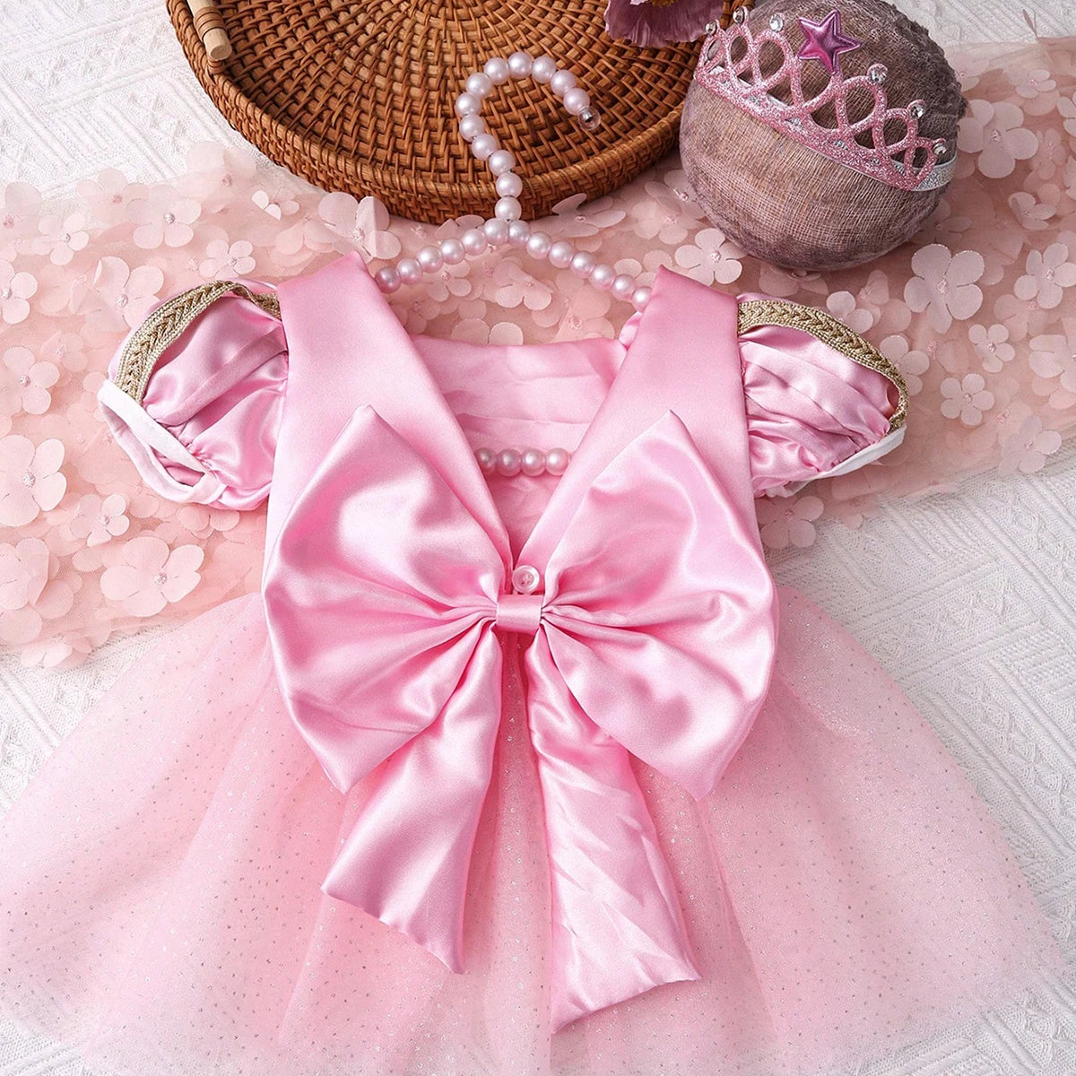 Newborn Tulle Princess Dress & Bow Headband – Baby Girl Photoshoot Outfit