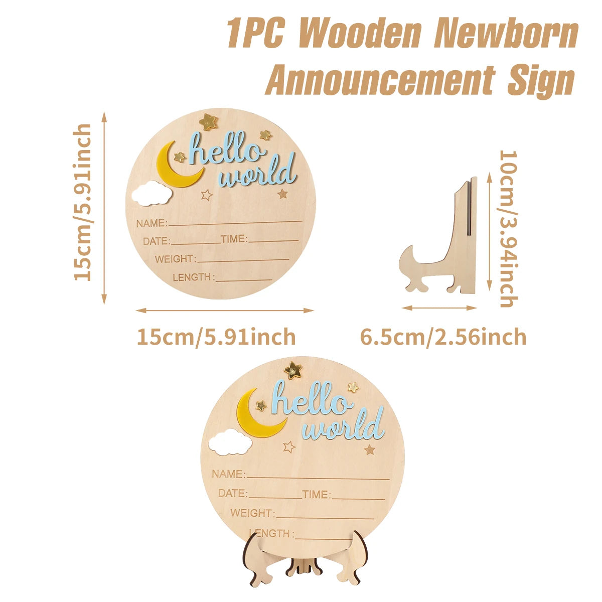 Hello World Newborn Announcement Sign – Wooden Baby Birth Plaque