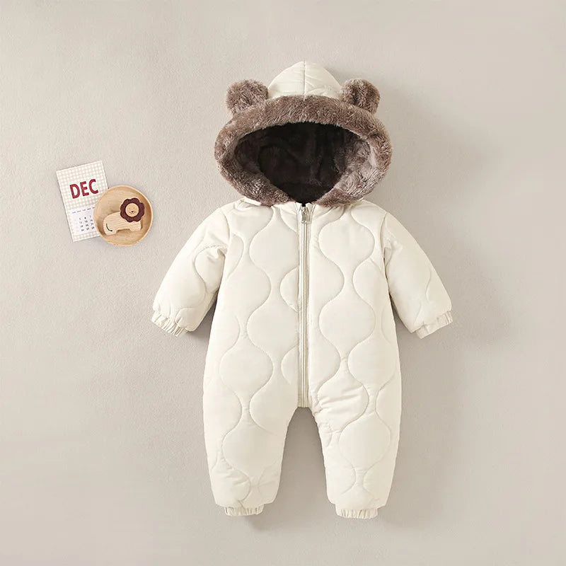 Baby Hooded Fleece Romper – Warm Cotton Winter Onesie, 0-3 Years