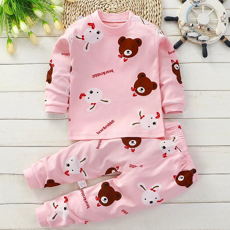 Kids Winter Cotton Pajama Set – Warm Long‑Sleeve Outfit (9M–8Y)
