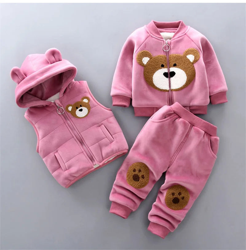 Warm Bear Hooded Kidswear Set – 3‑Piece Winter Outfit (0–4Y)
