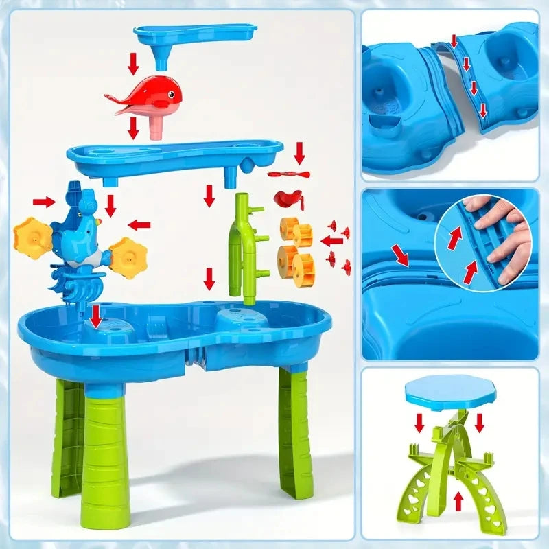 Kids Sand & Water Play Table – Beach Waterfall Activity Set