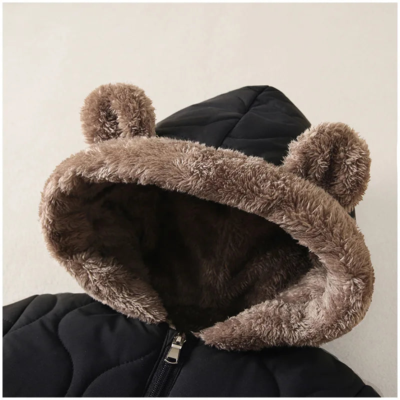 Baby Hooded Fleece Romper – Warm Cotton Winter Onesie, 0-3 Years