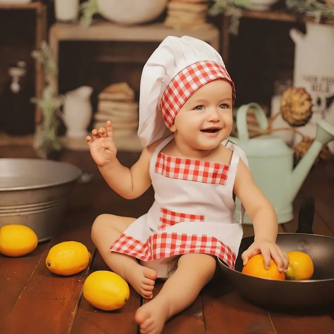 Newborn Chef Outfit Set – Baby Apron & Hat Photoshoot