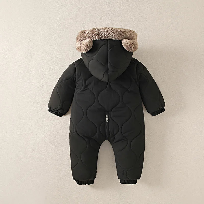 Baby Hooded Fleece Romper – Warm Cotton Winter Onesie, 0-3 Years