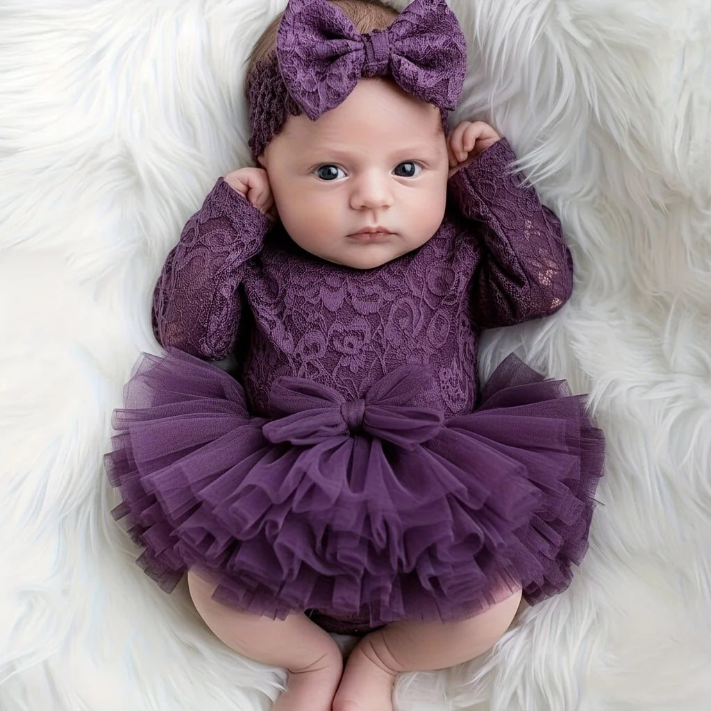 Baby Girl Newborn Lace Dress & Headband – Photoshoot Outfit Set